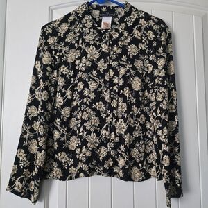 Carole Little Black and Cream Floral Blouse